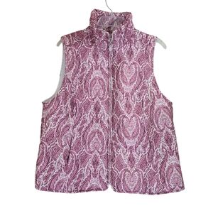 CJ Banks Quilted Puffer Pink Patterned Floral Plus Size X 14W Winter Vest Zipper
